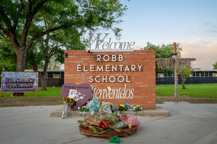 A memorial dedicated to the 19 children and two adults murdered on May 24, 2022 during the mass shoo...