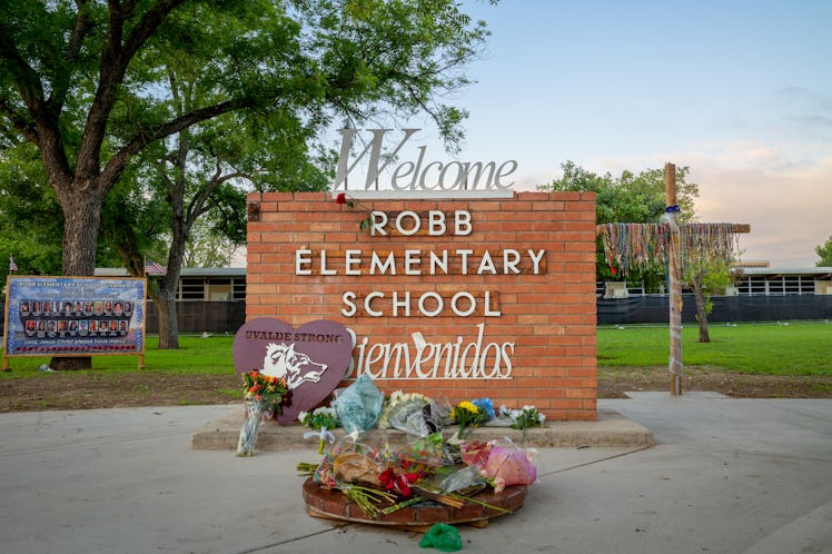 A memorial dedicated to the 19 children and two adults murdered on May 24, 2022 during the mass shoo...