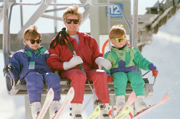 Princess Diana skied with her sons in 1995.