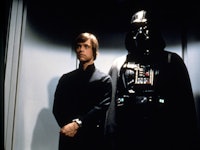 American actor Mark Hamill and British David Prowse on the set of Star Wars: Episode VI - Return of ...