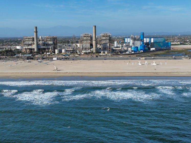 Huntington Beach, CA - April 5:  An aerial view of the  AES Huntington Beach Energy Center, the prop...