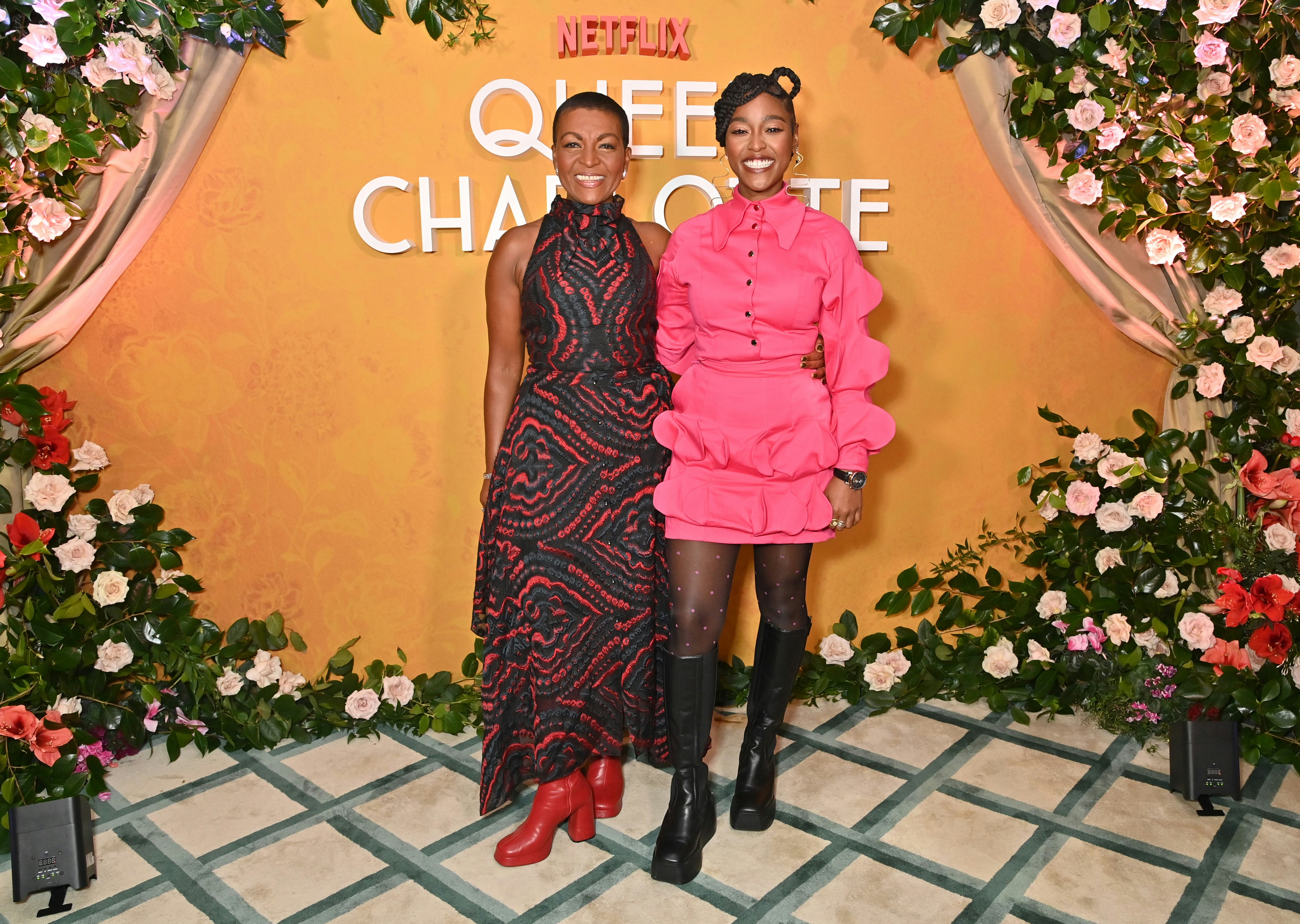 Adjoa Andoh and Arsema Thomas at a &lsquo;Queen Charlotte&rsquo; event. Photo via Getty Images
