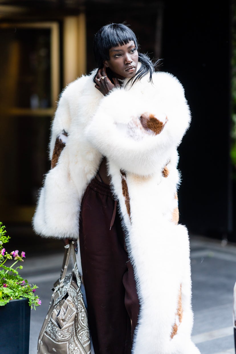 NEW YORK, NEW YORK - MAY 02: Anok Yai is seen in the Upper East Side on May 02, 2023 in New York Cit...