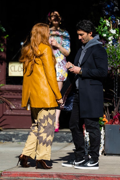 HOBOKEN, NJ - MAY 25: Blake Lively (L) and Justin Baldoni are seen filming "It Ends With Us" on May ...