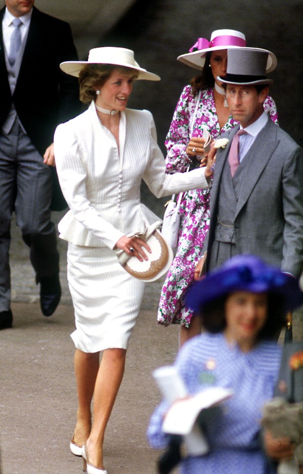 The Prince and Princess of Wales in the royal enclosure at Royal Ascot, June 1986. Princess Diana we…