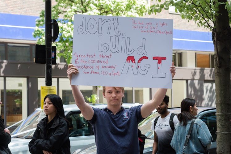 LONDON, UNITED KINGDOM - MAY 24, 2023: Demonstrators gather outside UCL's Logan Hall to protest agai...