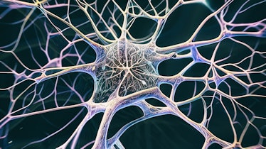 Neuron and neural network visualization - 3d rendered image of nerve cells. Cellular neuron with ele...
