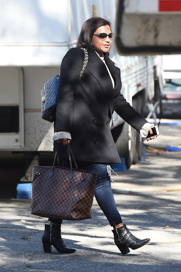 Mindy Kaling often carries a Louis Vuitton Neverfull bag, which comes in three sizes (PM, MM, and GM...