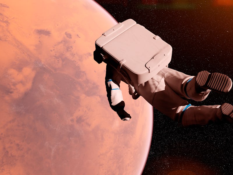 Illustration of an astronaut in front of Mars.