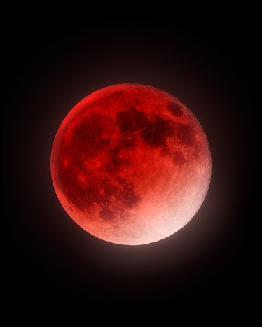 Highly detailed full Moon during total lunar eclipse. Blood Moon.