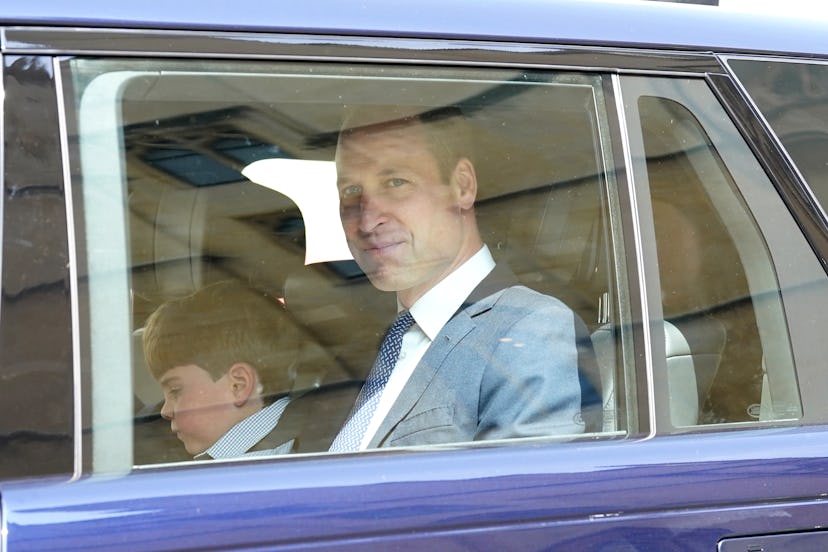 Prince Louis and the Prince of Wales leaving Westminster Abbey in central London, following a rehear...