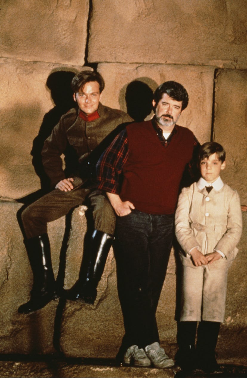 a7e7df6d 8010 4ad5 9730 bed362f1fb87 getty 138183017 From left to right, actor Sean Patrick Flanery, executive producer George Lucas and actor Corey Carr...