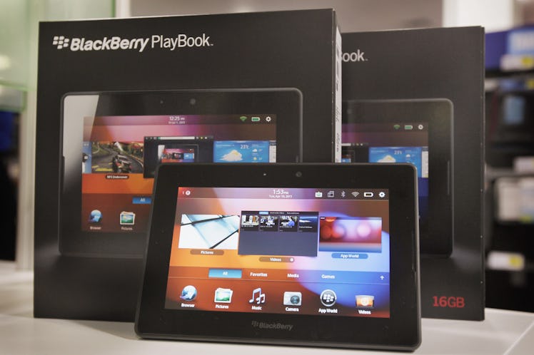 CHICAGO, IL - APRIL 19:  Blackberry Playbook tablets are offered for sale at a Best Buy store on Apr...