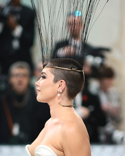 Florence Pugh shaved head buzzcut at Met Gala 2023