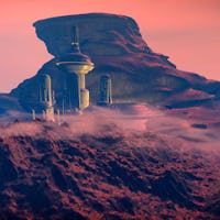 Colonised Mars. Computer artwork of a city on Mars.