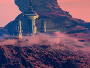 Colonised Mars. Computer artwork of a city on Mars.