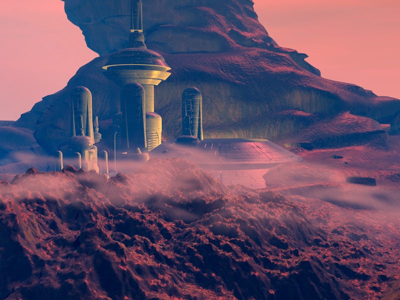 Colonised Mars. Computer artwork of a city on Mars.