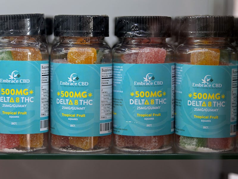Bottles of gummies, fortified with Delta-8 are sold at three Embrace CBD stores owned by Nicholas Pa...