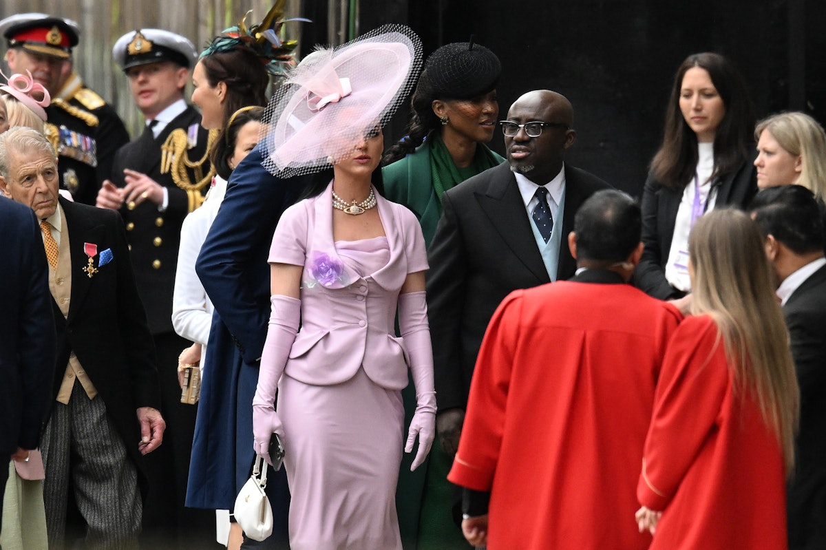 LONDON, ENGLAND - MAY 06: Katy Perry and Edward Enninful arrive at Westminster Abbey ahead of the Co...