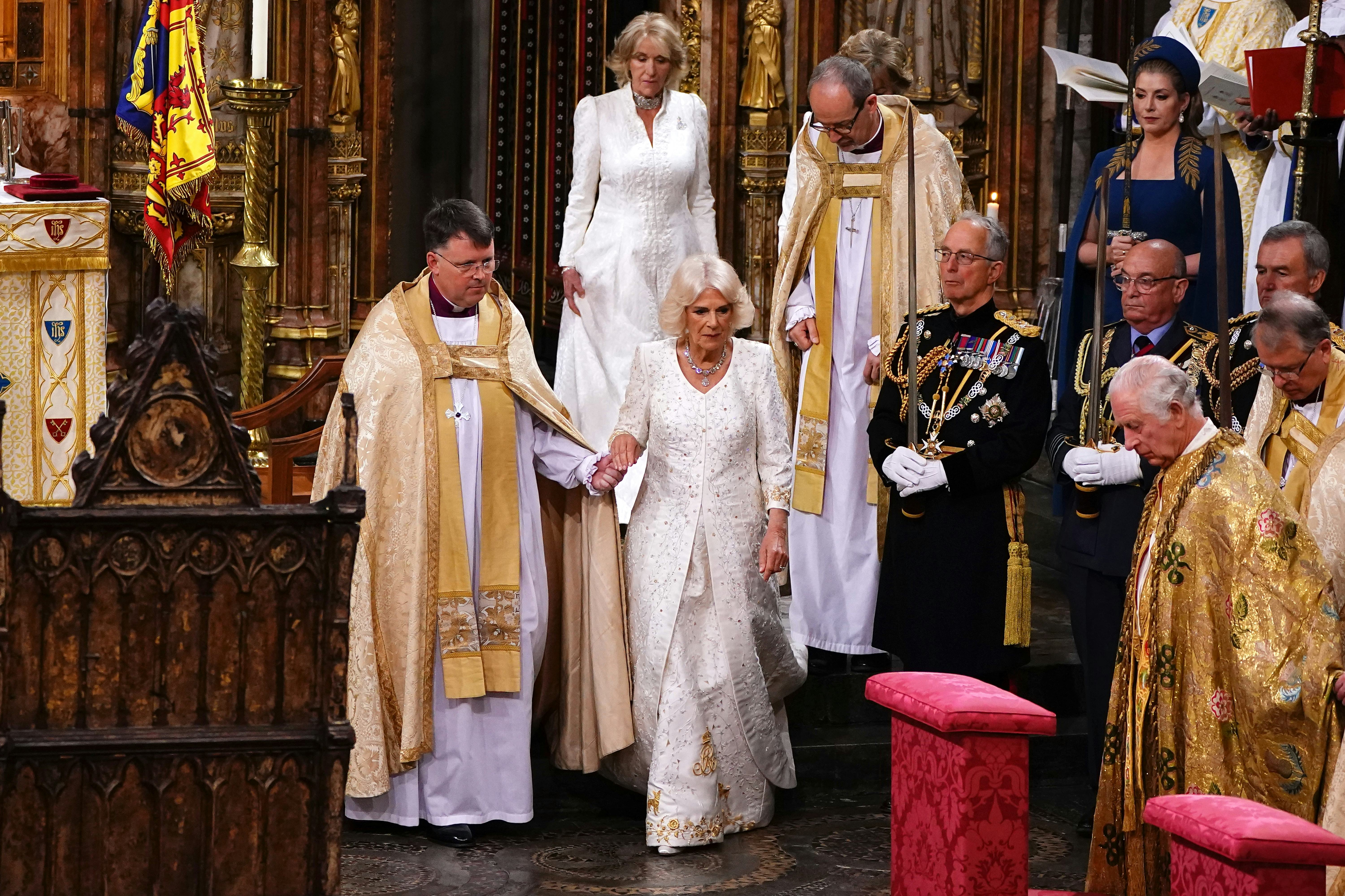 LONDON, ENGLAND - MAY 06: Queen Camilla during her coronation ceremony in Westminster Abbey on May 6&hellip;