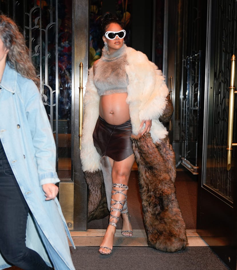 Rihanna wears custom Loewe in New York City. 