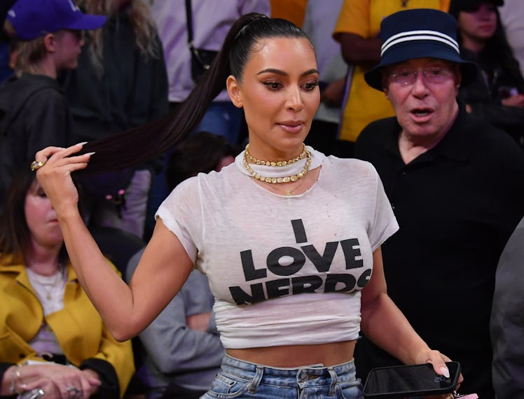Kim Kardashian attends a playoff basketball game