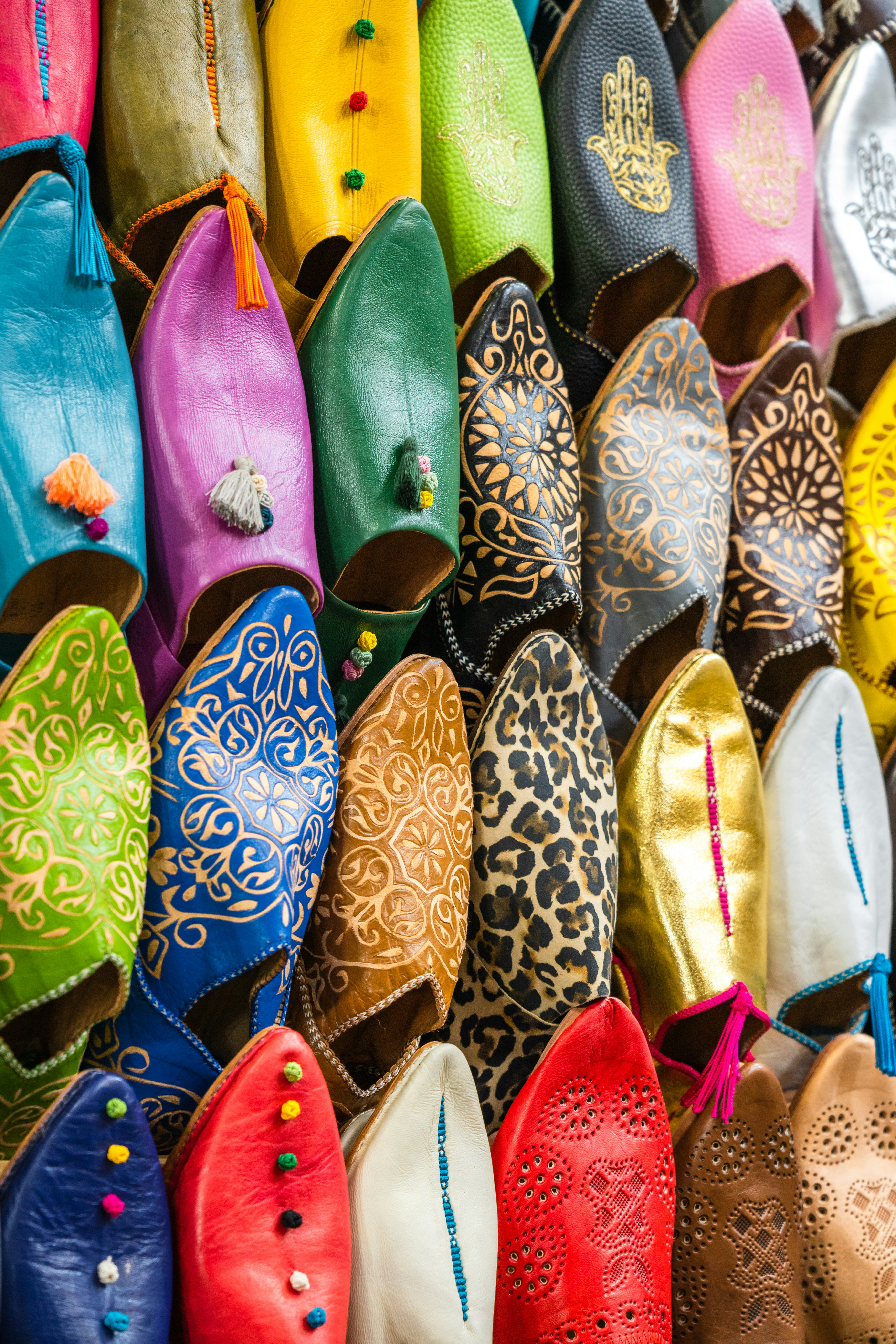Traditional shoes for sale at the Medina, Marrakesh. Morocco