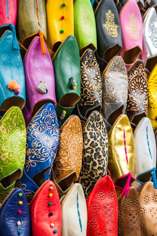 Traditional shoes for sale at the Medina, Marrakesh. Morocco
