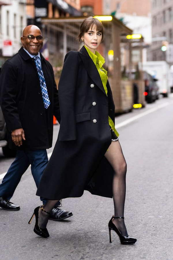 NEW YORK, NEW YORK - DECEMBER 15: Lily Collins is seen in SoHo on December 15, 2022 in New York City…