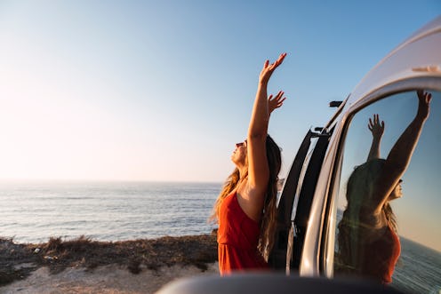 Car yoga poses and stretches to do on a long road trip.