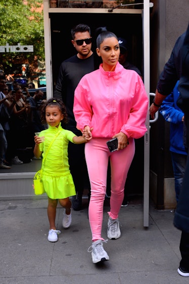 Kim Kardashian (R) and North West seen in Manhattan on September 29, 2018 