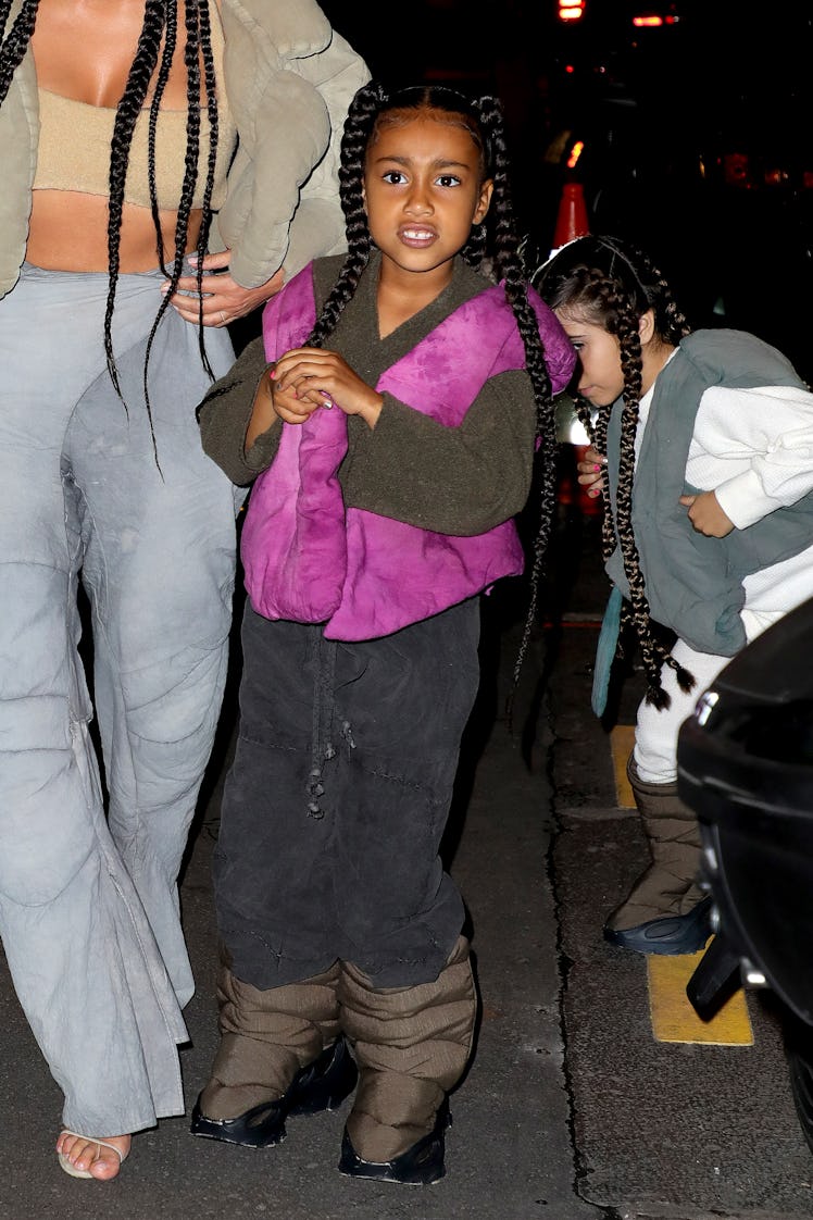 Kim Kardashian West and North West are seen arriving at a restaurant  on March 02, 2020 in Paris, Fr...