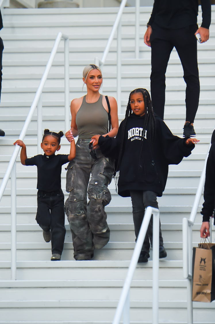 Kim Kardashian with her kids North and Chicago West seen leaving the American Dream Mall 