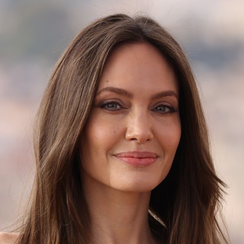 Angelina Jolie medium brunette hair at Eternals photocall 2021
