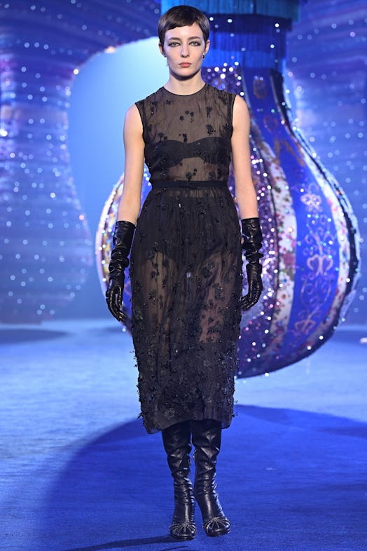 A model walks the runway during the Christian Dior Womenswear Fall Winter 2023-2024 show in a sheer ...