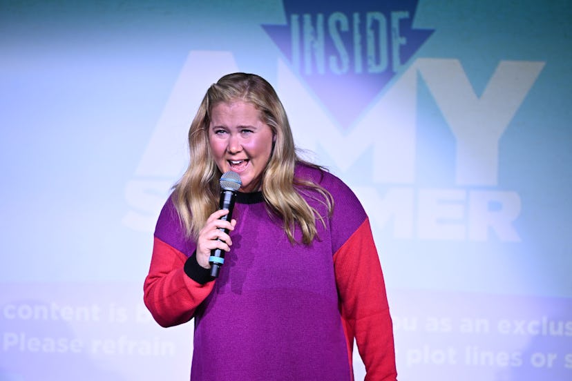 NEW YORK, NEW YORK - OCTOBER 18: Amy Schumer speaks onstage during the Inside Amy Schumer premiere a...