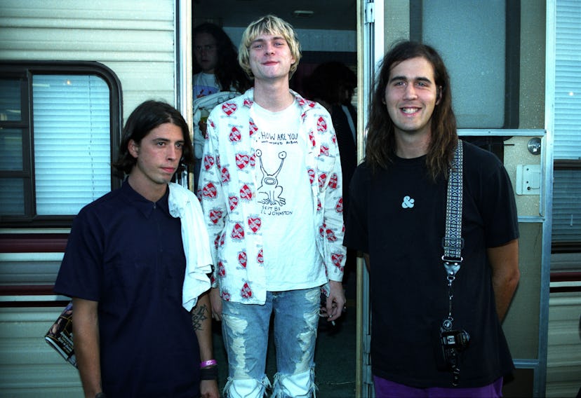 Dave Grohl, Kurt Conain and Kirst Novoselic of Nirvana (Photo by Jeff Kravitz/FilmMagic, Inc)