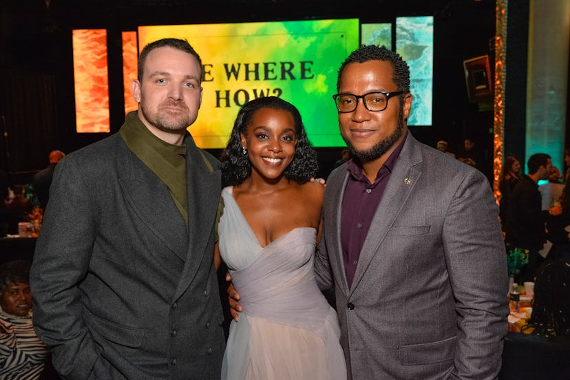 LOS ANGELES, CALIFORNIA - DECEMBER 05: (L-R) Micah Stock, Mallori Johnson and Branden Jacobs-Jenkins…