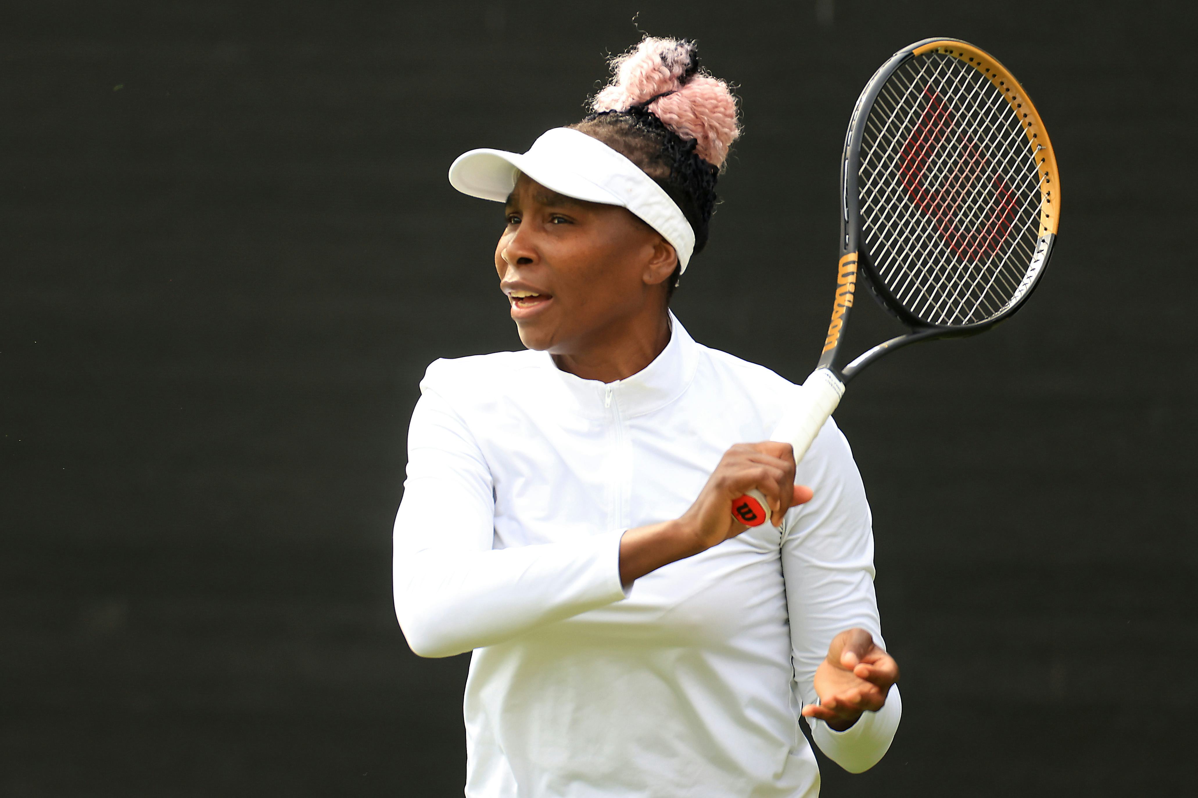Venus Williams of the United States takes part in a practice session during day one of the Rothesay &hellip;