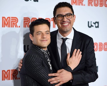 NEW YORK, NEW YORK - OCTOBER 01: Rami Malek and Sam Esmail attend the "Mr. Robot" Season 4 Premiere ...