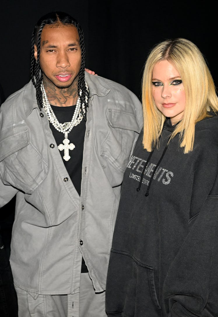 Tyga and Avril Lavigne attend the Mugler x Hunter Schafer party as part of Paris Fashion Week