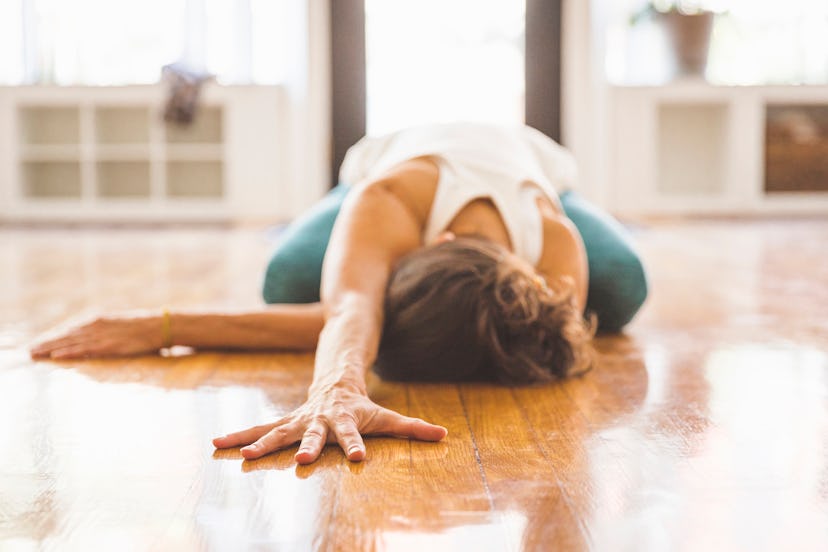 The “thread the needle” is a great stretch to do before bed.