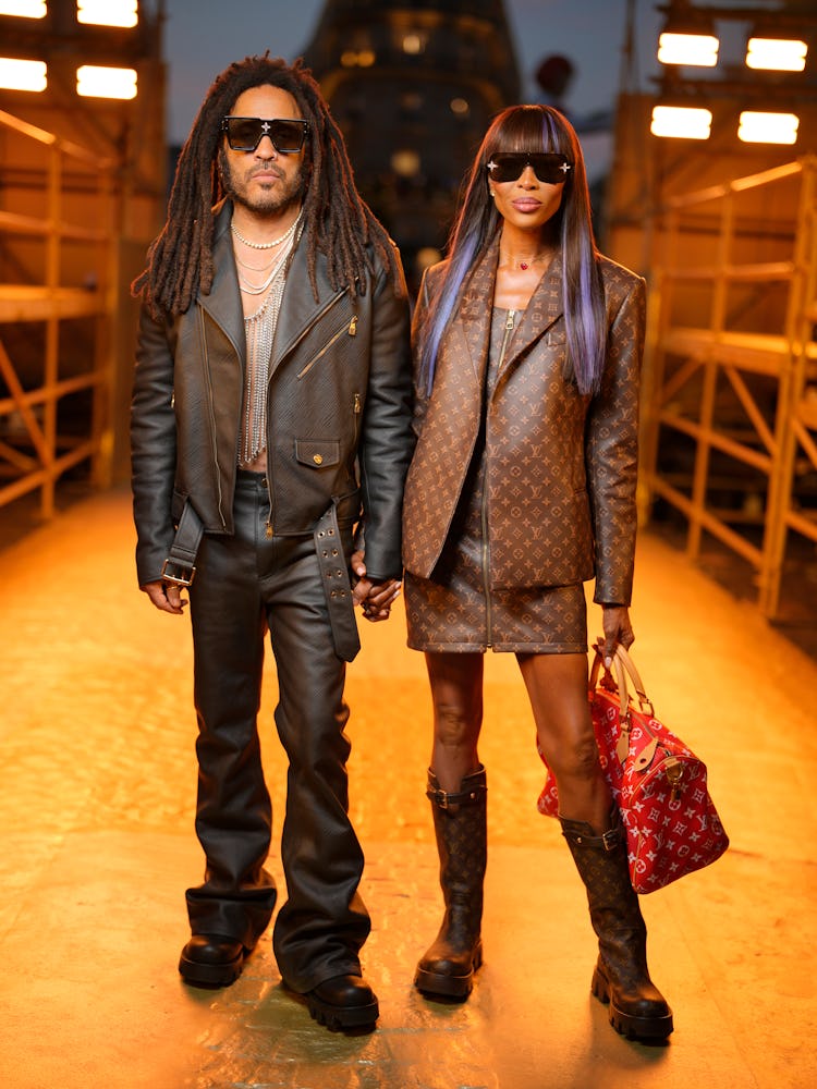Lenny Kravitz and Naomi Campbell at the Louis Vuitton Spring 2024 Menswear Collection Runway Show on...