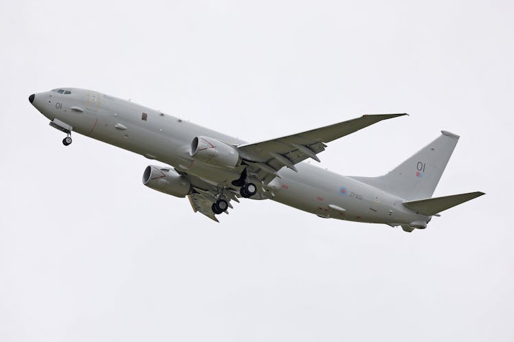 An RAF Boeing P8 Poseidon lands at Newcastle Airport, England on 23rd July 2020. (Photo by Robert Sm...