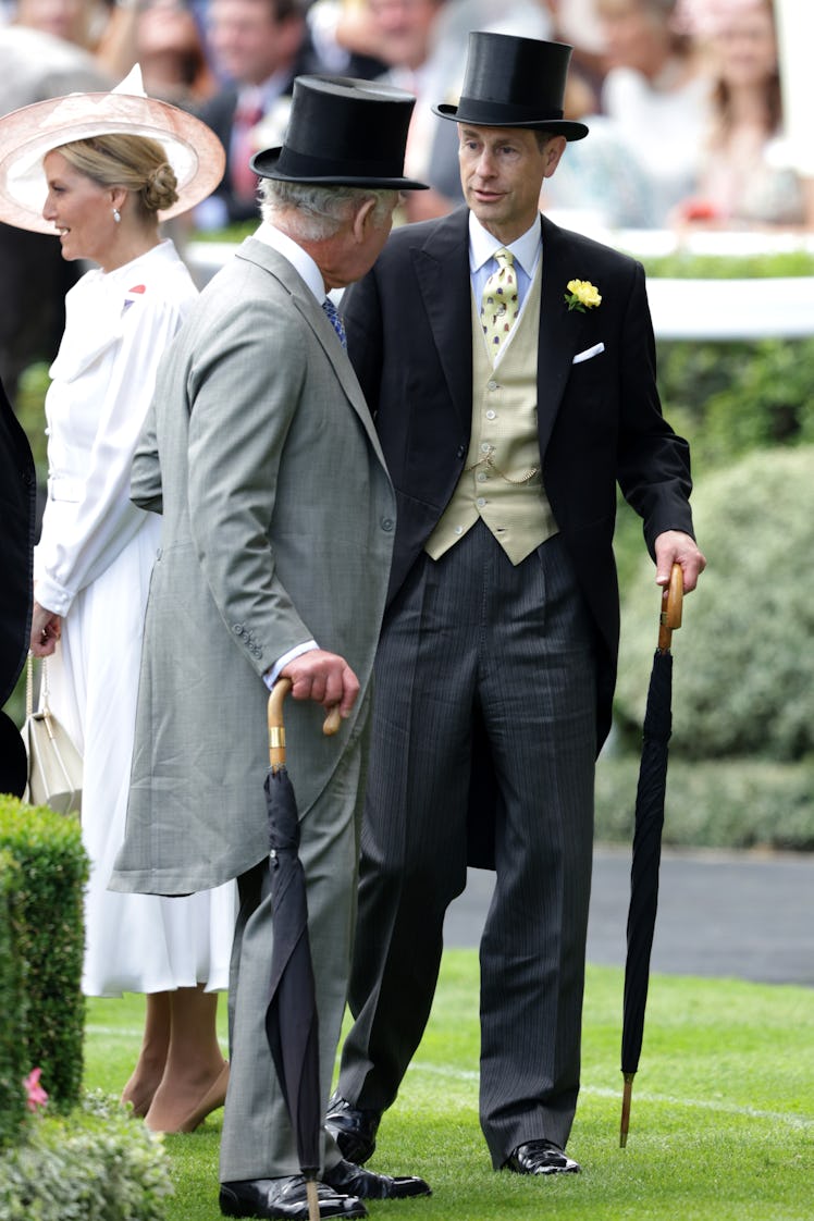 King Charles III and Prince Edward, Duke of Edinburgh attend day two of Royal Ascot 2023.