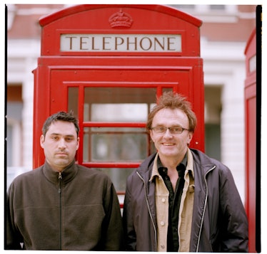 Alex Garland and Danny Boyle, portrait, UK, April 2003. (Photo by Michael Putland/Getty Images)