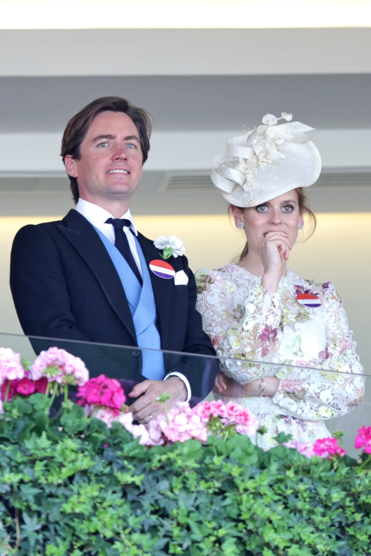 Princess Beatrice and Edoardo Mapelli Mozzi watch a race on day four of Royal Ascot 2023.