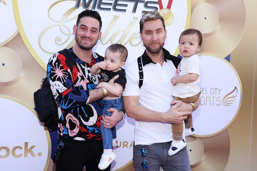 Michael Turchin, Lance Bass and their children Alexander and Violet children attend the 2023 Gold Me...