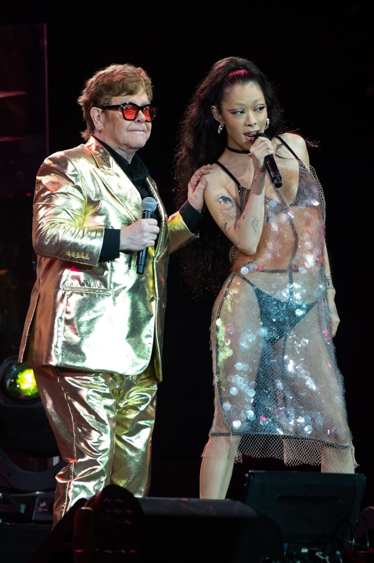 Elton John and Rina Sawayama perform at Day 5 of Glastonbury Festival 2023 