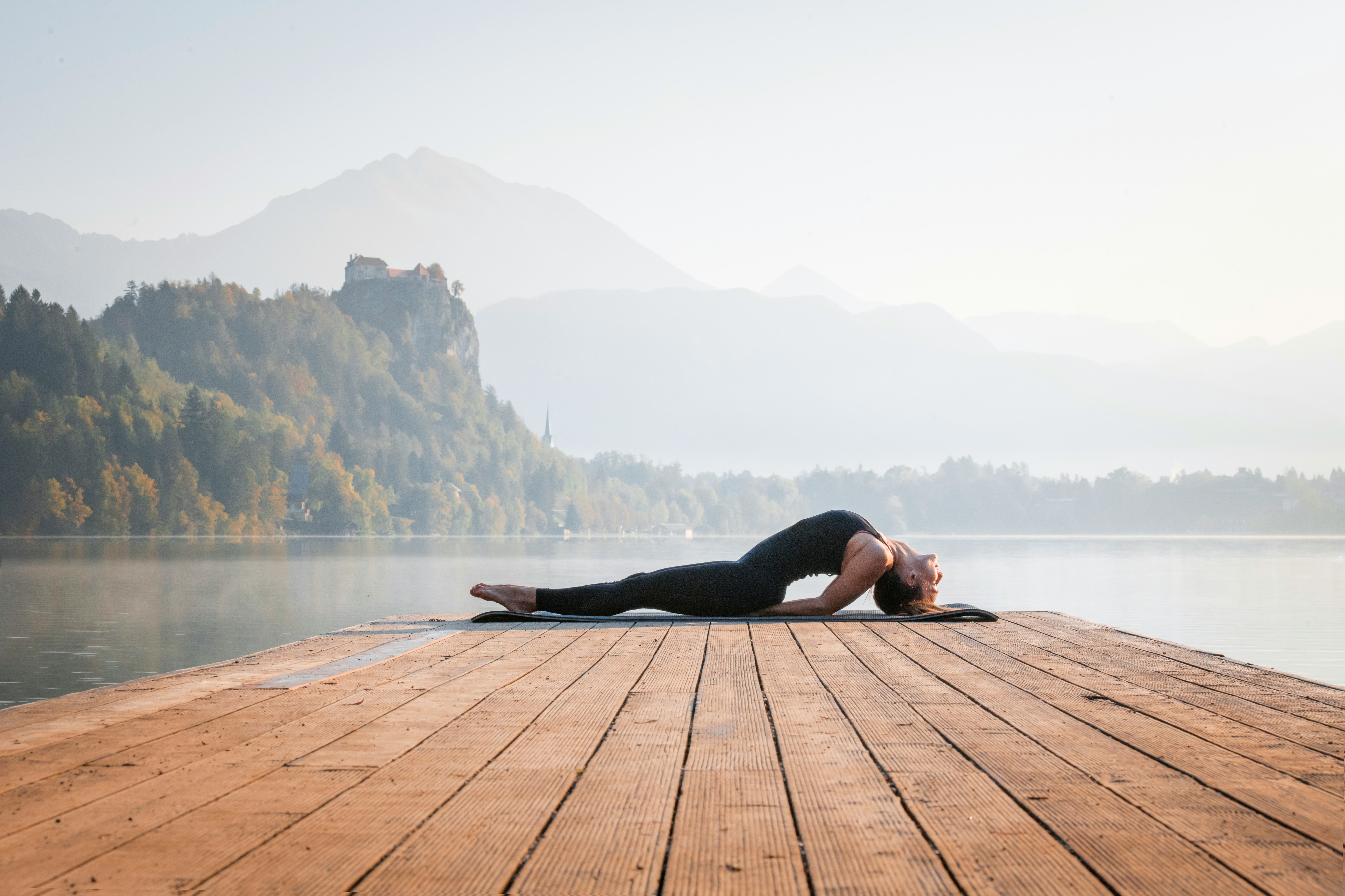 Tilting your head back in fish pose releases strain in your throat.